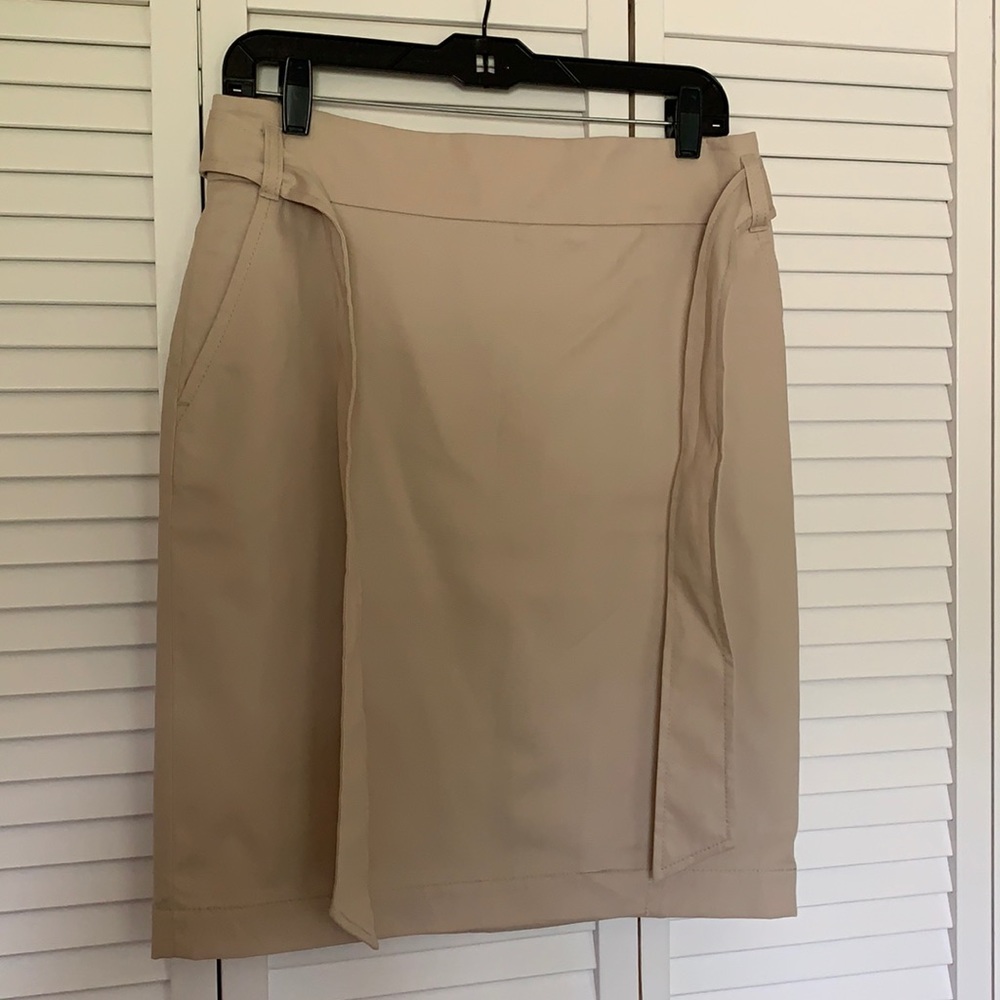 ANN TAYLOR KHAKI BELTED WRAP SKIRT